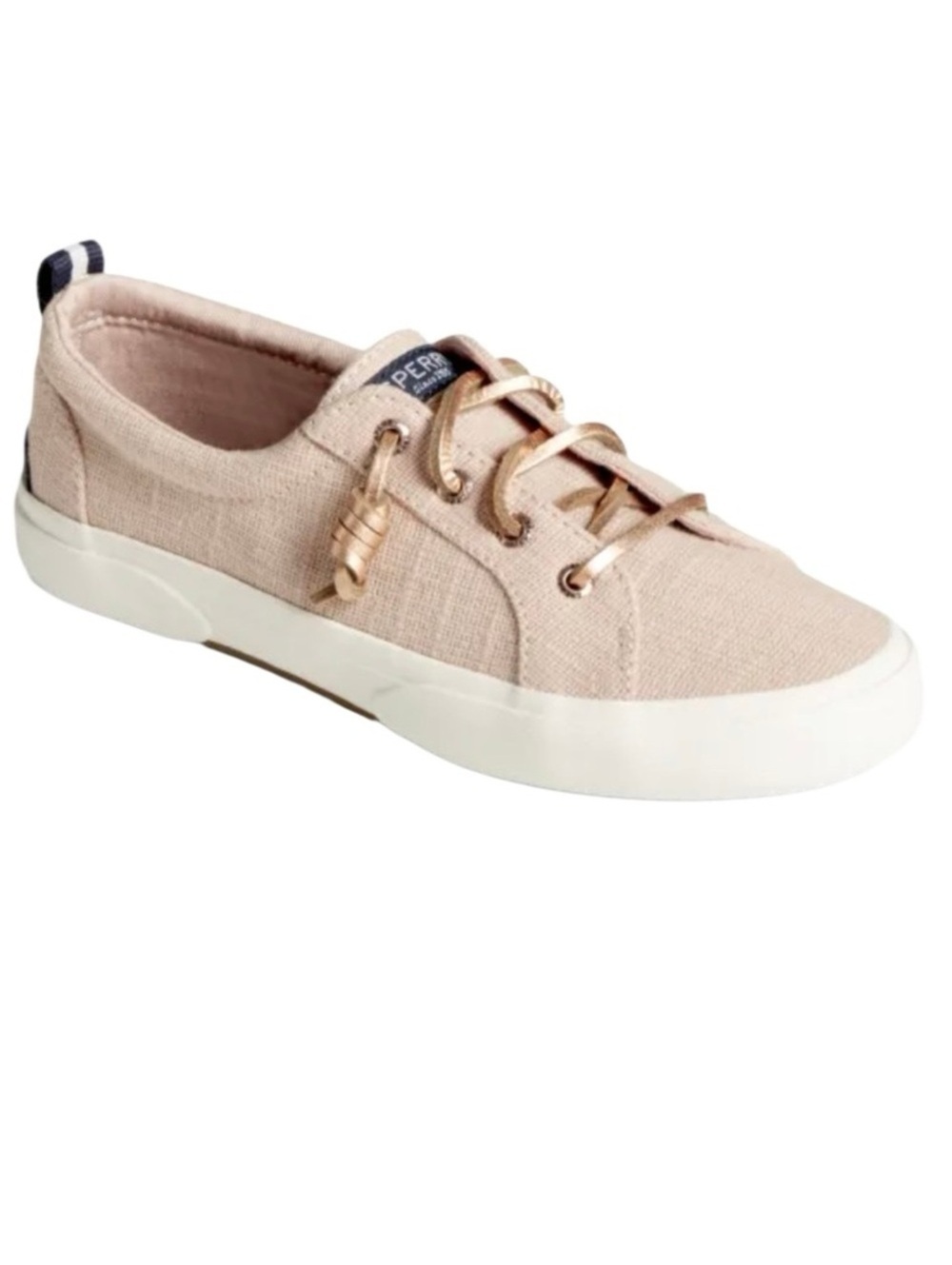 Sperry Pier Wave LTT Textured Natural Linen Canvas Rose Gold Laces Sneaker 6.5
